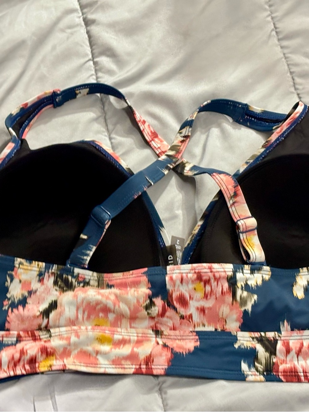 Torrid Like New! Floral Deep V Women’s Swim Top — Navy / Pink - Picture 4 of 6